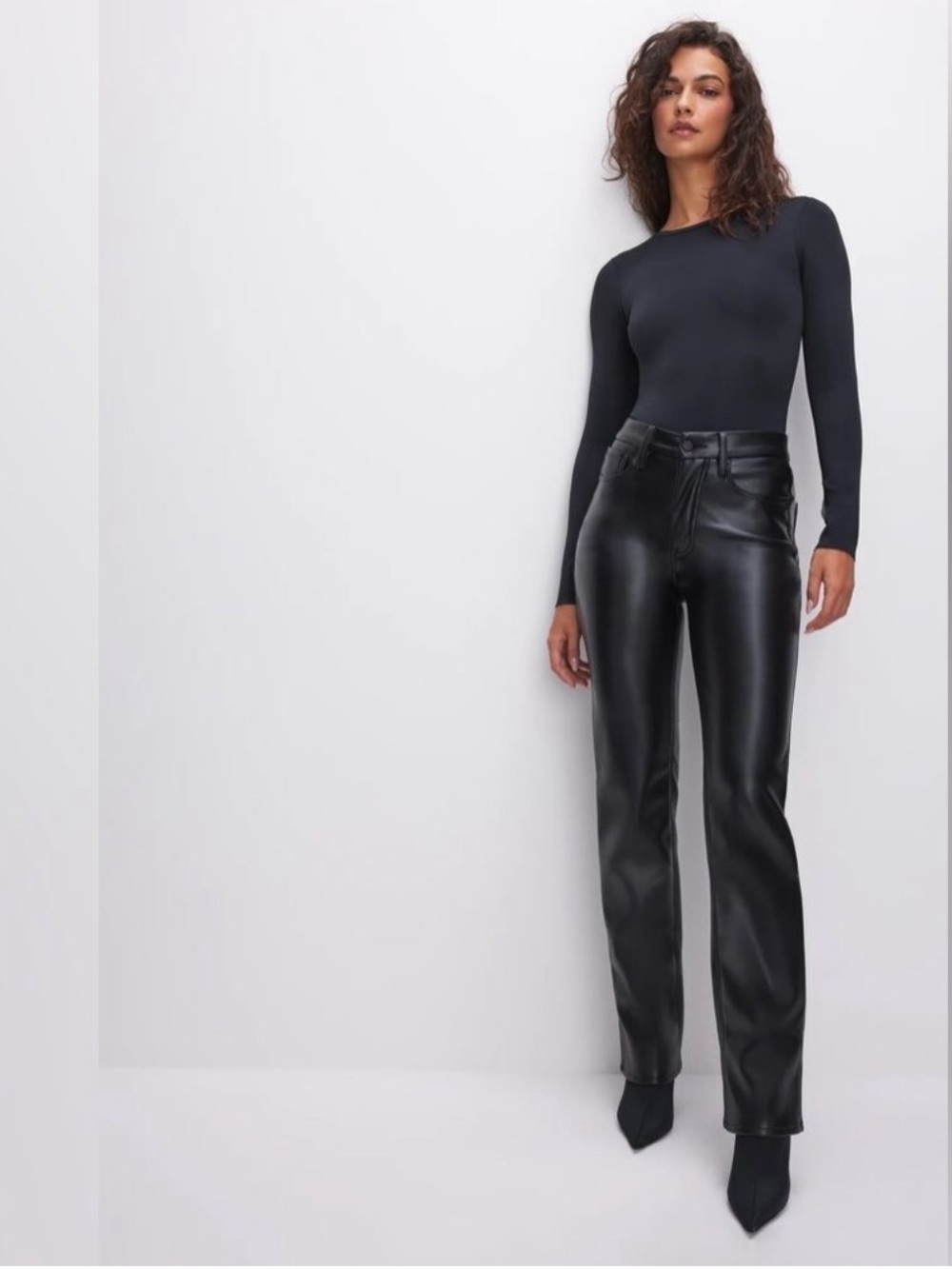NEW Good American Icon Faux Leather Pants in Black Size 16 - Picture 3 of 12